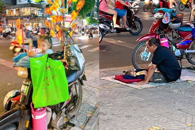 Bé gái theo ba đi bán hàng, lấy yên xe, vỉa hè làm chỗ ngủ: Chỉ cần có ba ở đâu cũng bình yên