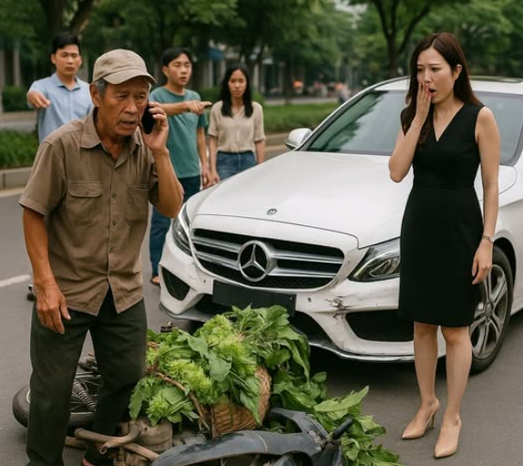 Ông lão bán rau làm xước siêu xe nữ t:ỷ phú, chỉ 1 cuộc điện thoại gọi con trai và cái kết bất ngờ