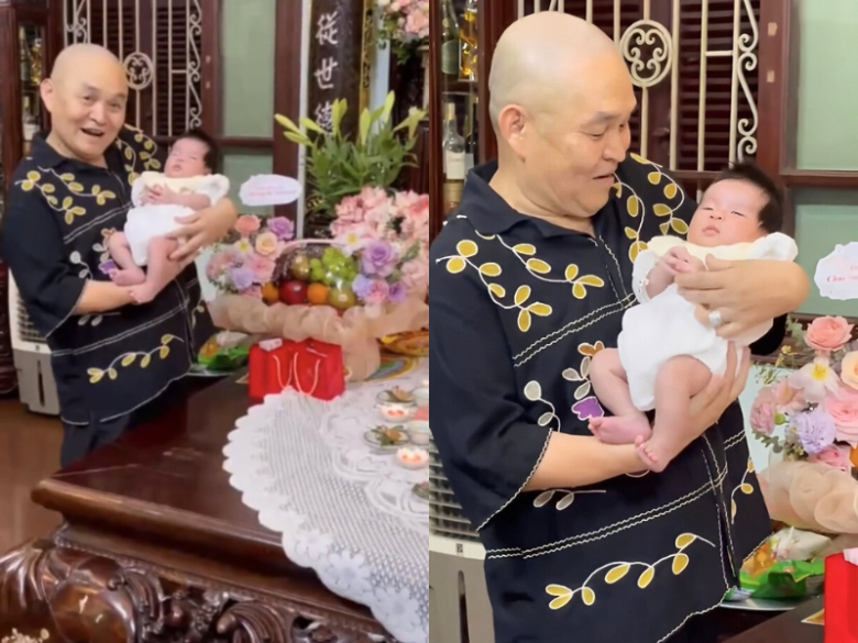 NSƯT Xuân Hinh mừng đầy tháng cháu ngoại trong cơ ngơi chục tỷ, khoe cảnh cùng ông bà sui gia bế bồng “cục vàng”